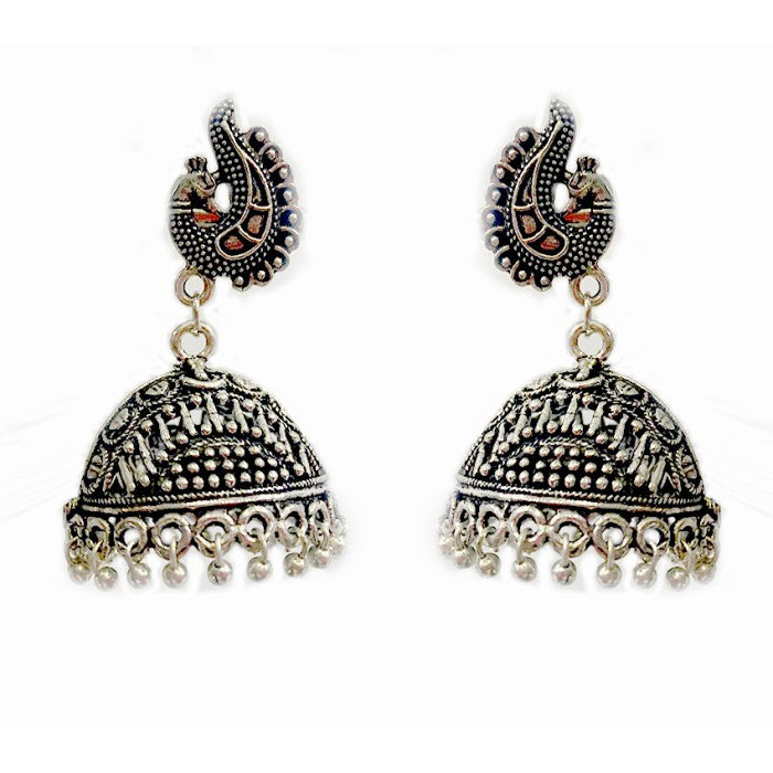 Oxidised casual jhumkas with peacock