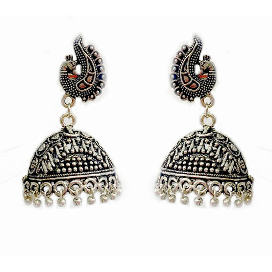 Oxidised casual jhumkas with peacock
