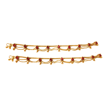 Gold plated with red stones anklet