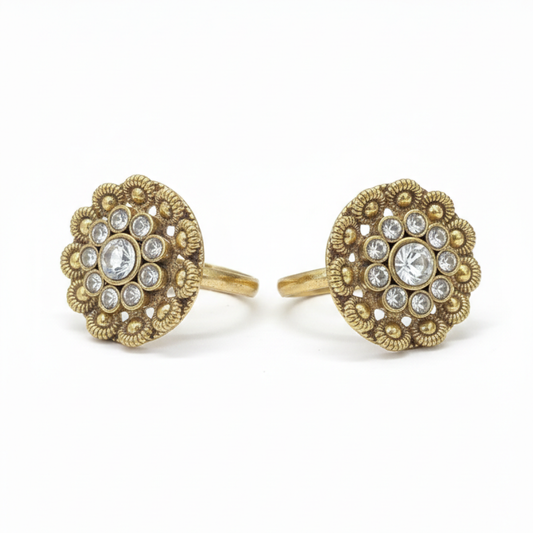 White Stone Flower Design Toe Rings