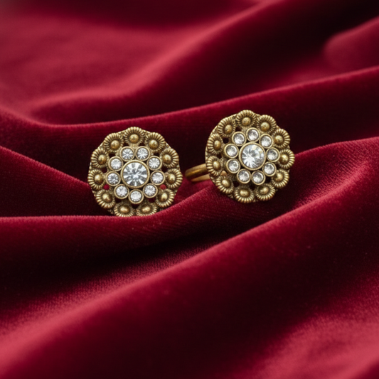 White Stone Flower Design Toe Rings