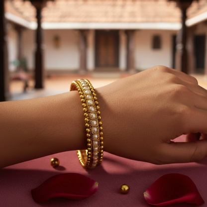 Gold Plated Bangle With White Stones