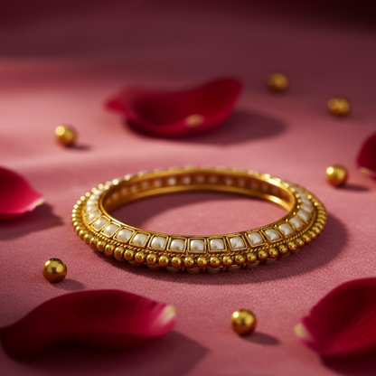 Gold Plated Bangle With White Stones