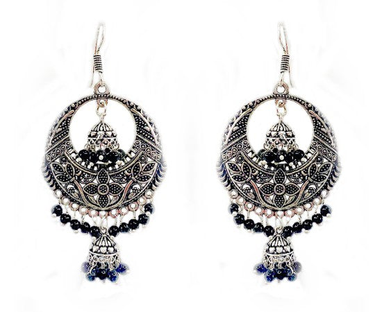 Oxidised round jhumkas with beads