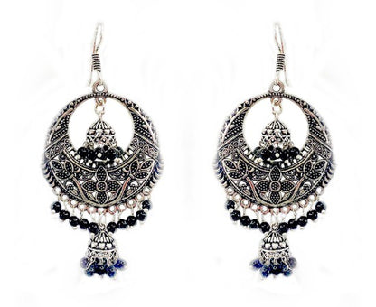 Oxidised round jhumkas with beads