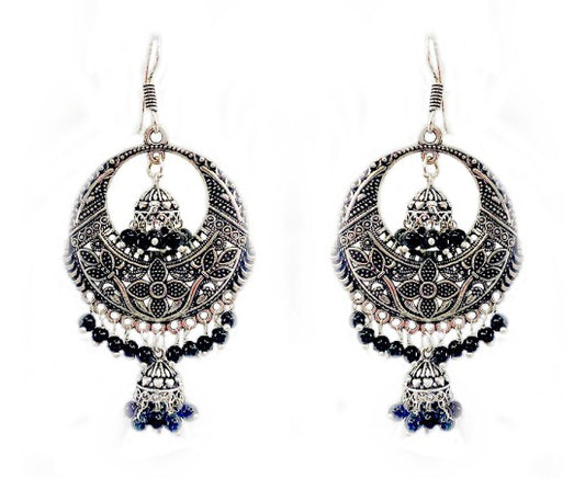 Oxidised round jhumkas with beads