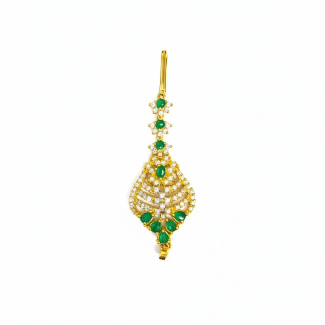 White and Green Stone Short Maang Tikka