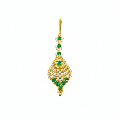 White and Green Stone Short Maang Tikka