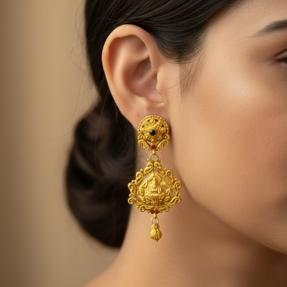 Gold Plated Drop Lakshmi Design with Red Design