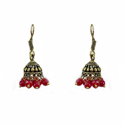 Oxidised Antique Finishing Small Red Beads Jhumka