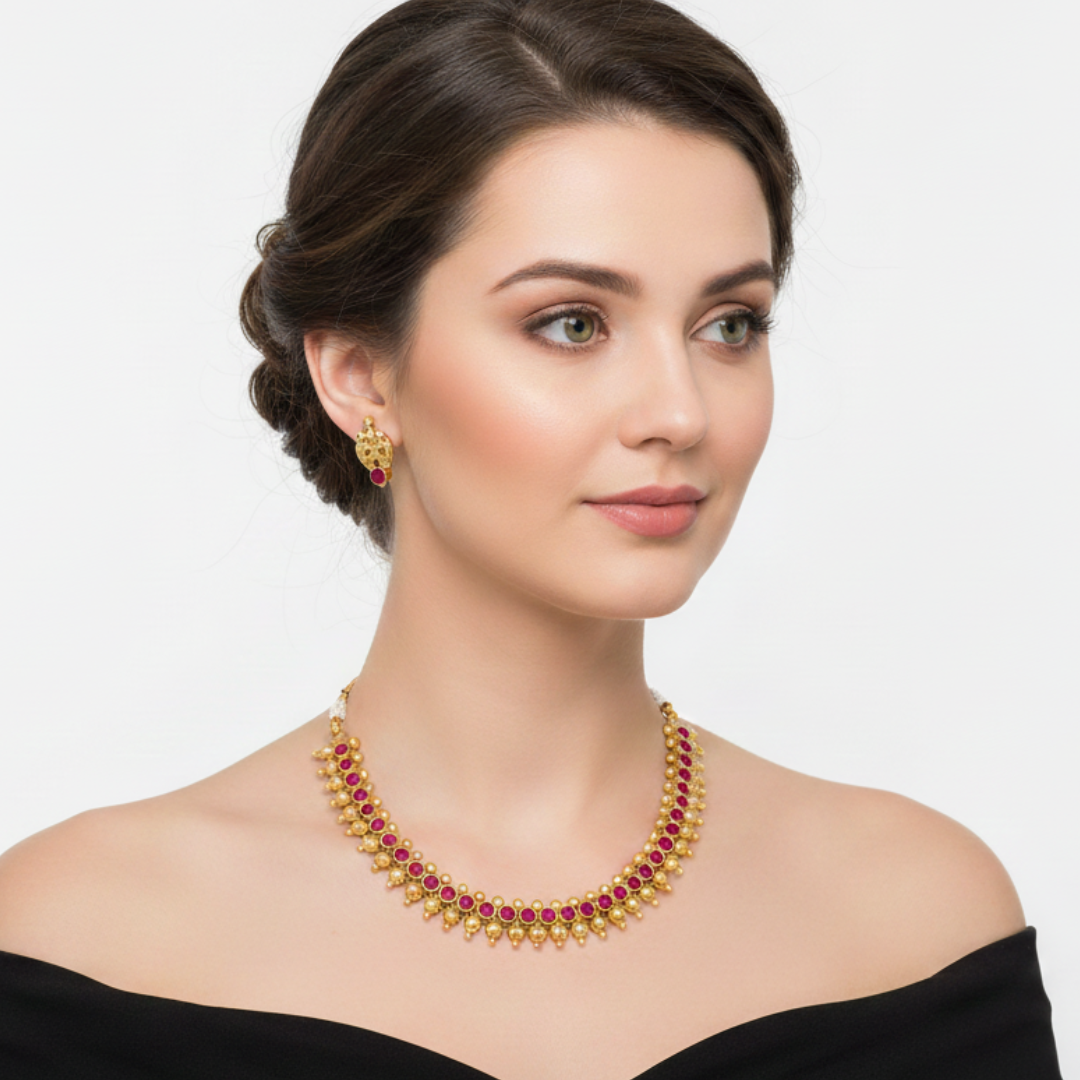 Kemp  Artificial Stone Traditional Gold Plated Necklace