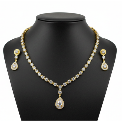 Simple Dollar Small White Stones Set - Artificial Stone Jewellery