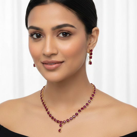 Gold Plated Artificial Big Round Stone Necklace