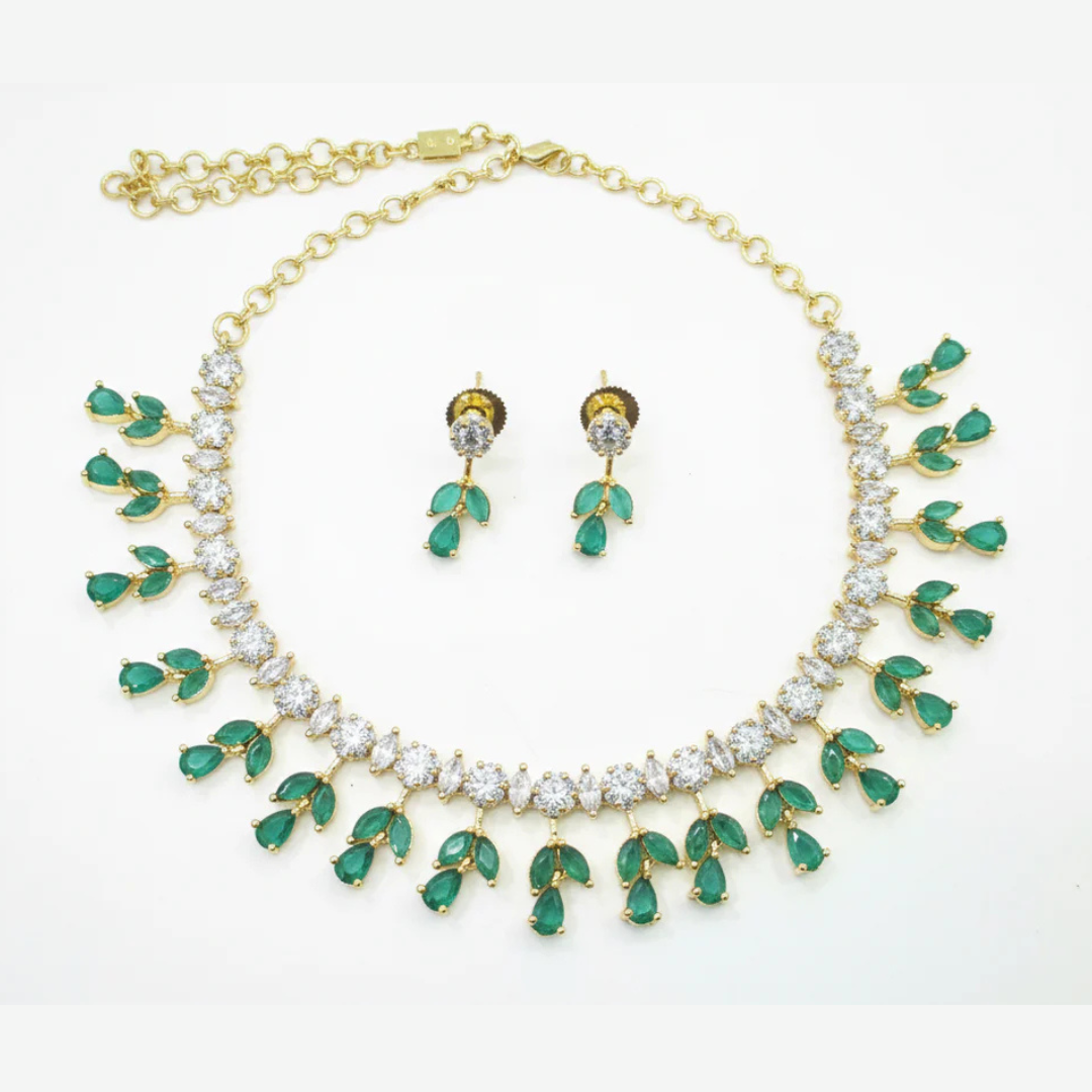 Emerald Glow Artificial Stone Necklace Set