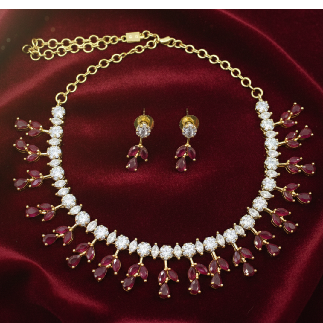 Gold Plated Necklace With Artificial White & Pink Stones