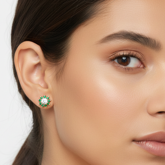 White and Green Stones Studs