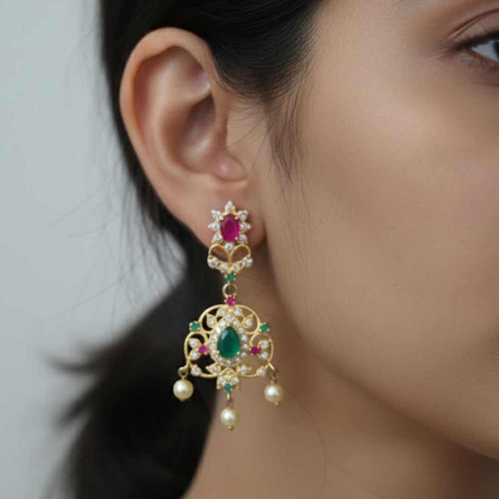 Red, White & Green Stones with Hanging Earrings