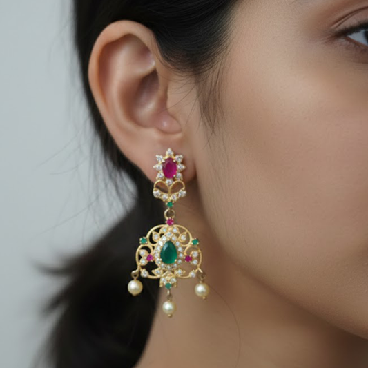Red, White & Green Stones with Hanging Earrings