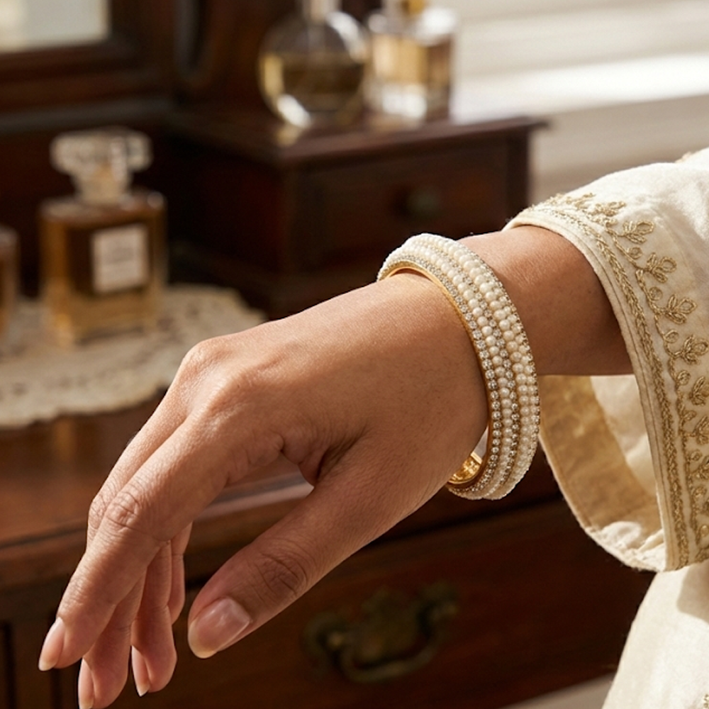 Single Piece Grand Pearls and Stones Bangle Kada