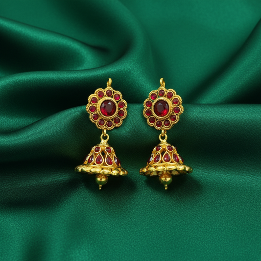 Red Stones Gold Plated Traditional Jhumka
