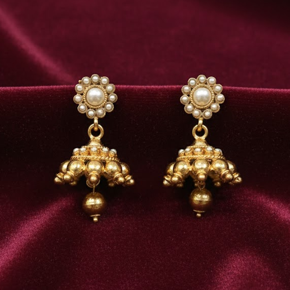 White Pearls Jhumka with Hanging Beads