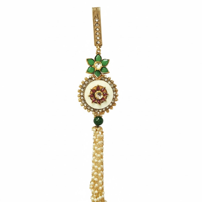 Gold Plated White Round Stones Saree Hanger