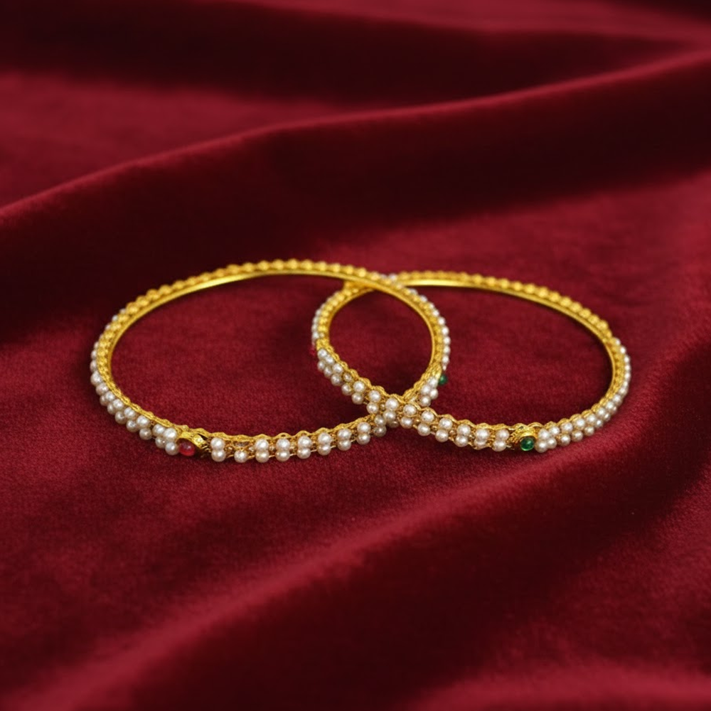 Red Stone White Pearls Bangles