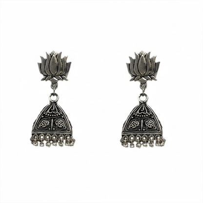 Lotus Stud Casual Wear Oxidised Jhumki