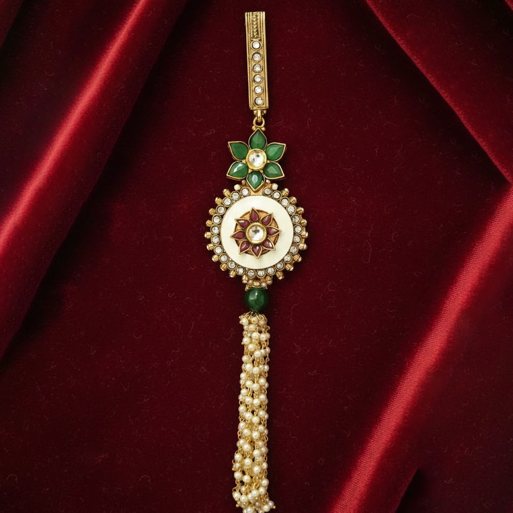 Gold Plated White Round Stones Saree Hanger
