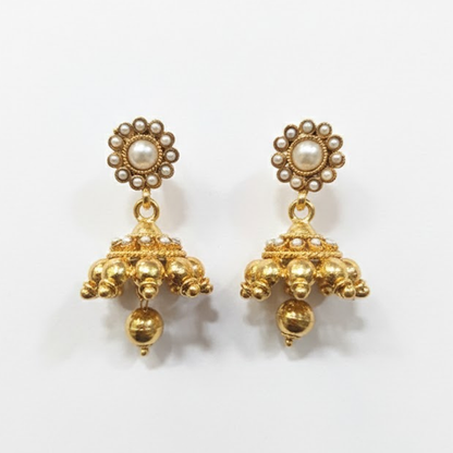 White Pearls Jhumka with Hanging Beads