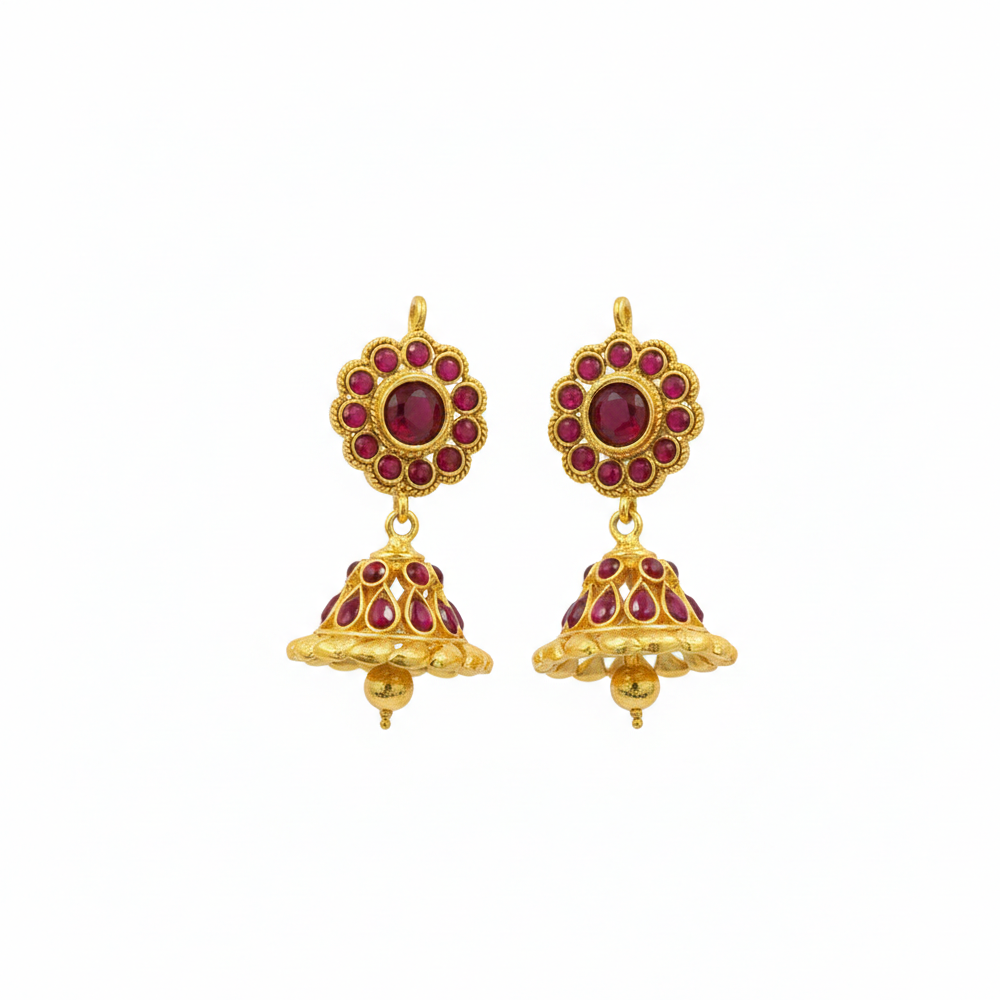 Red Stones Gold Plated Traditional Jhumka
