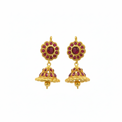 Red Stones Gold Plated Traditional Jhumka