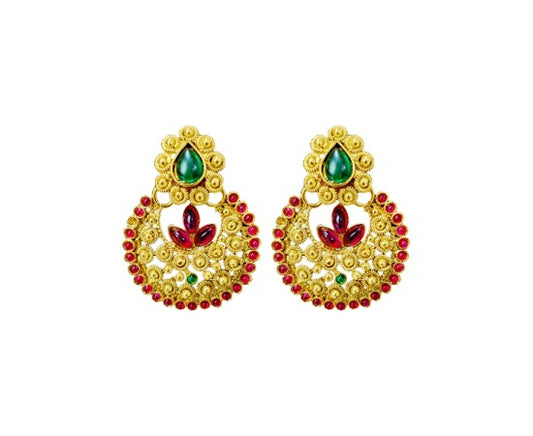 Gold Plated drops Red with Green Stone