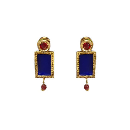 Gold plated thin chain with blue box stone