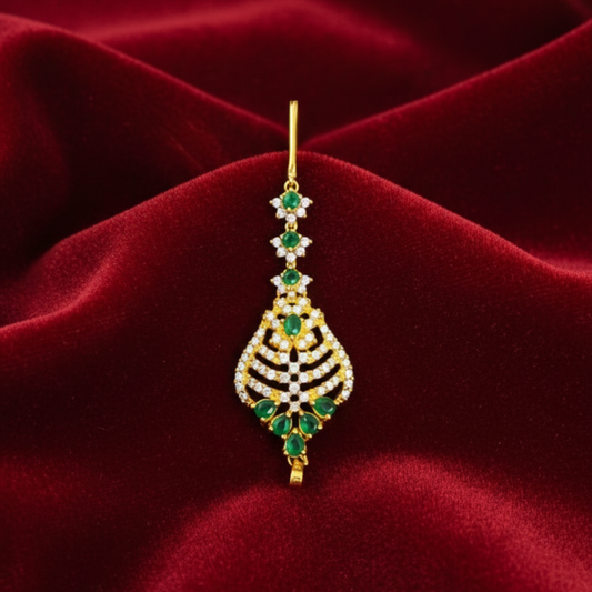 White and Green Stone Short Maang Tikka