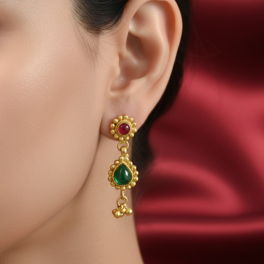 Gold Plated Red and Green Stone with Gold Beads