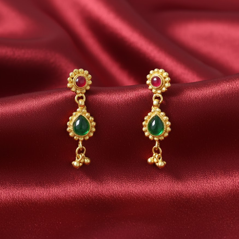 Gold Plated Red and Green Stone with Gold Beads