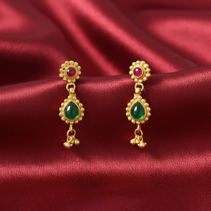 Gold Plated Red and Green Stone with Gold Beads