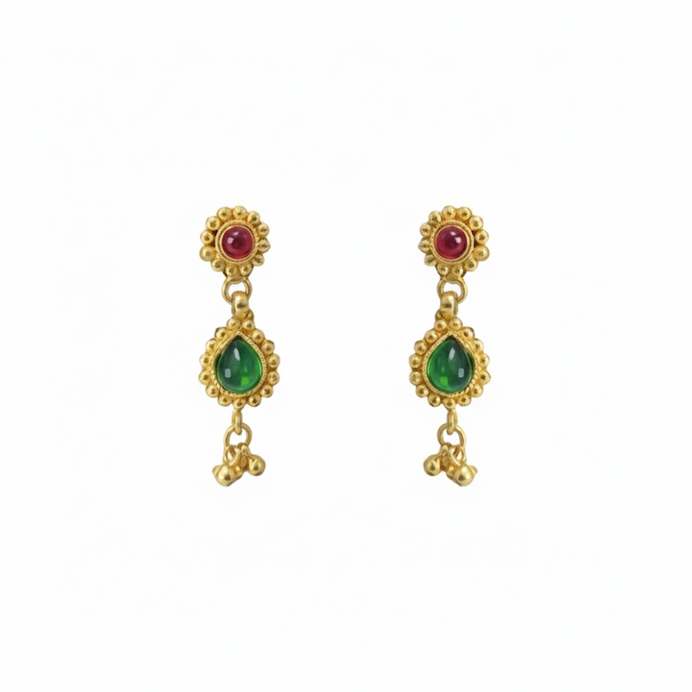 Gold Plated Red and Green Stone with Gold Beads