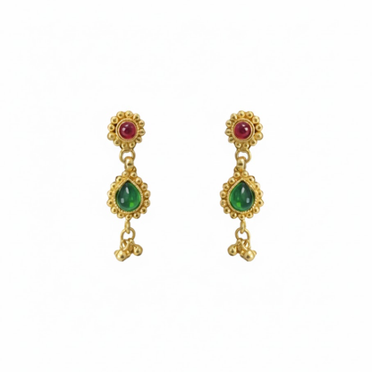 Gold Plated Red and Green Stone with Gold Beads