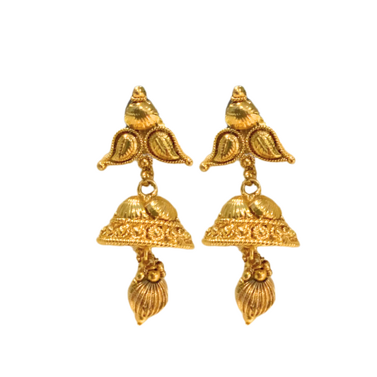 Gold Plated two leaf Jhumka With Gold Pearl
