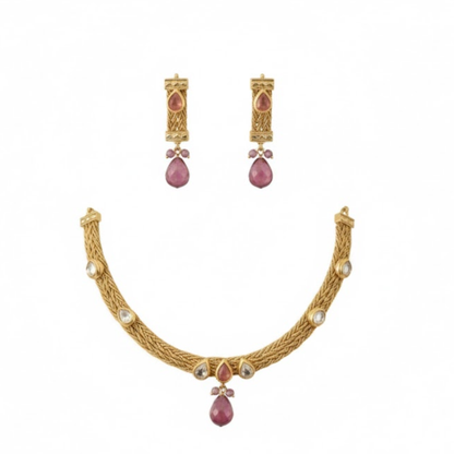 Close Neck Stone Necklace with Earrings