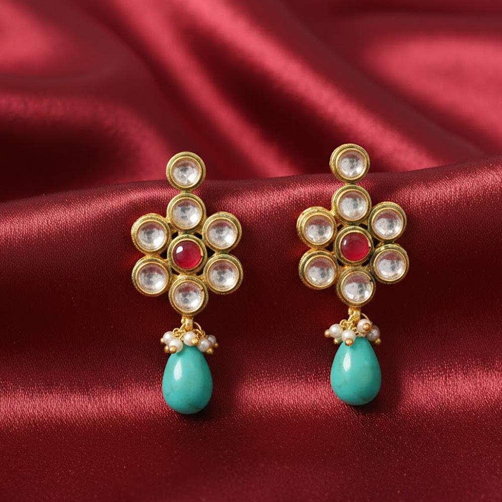 Drop With Kundan White Stones & Green Beads