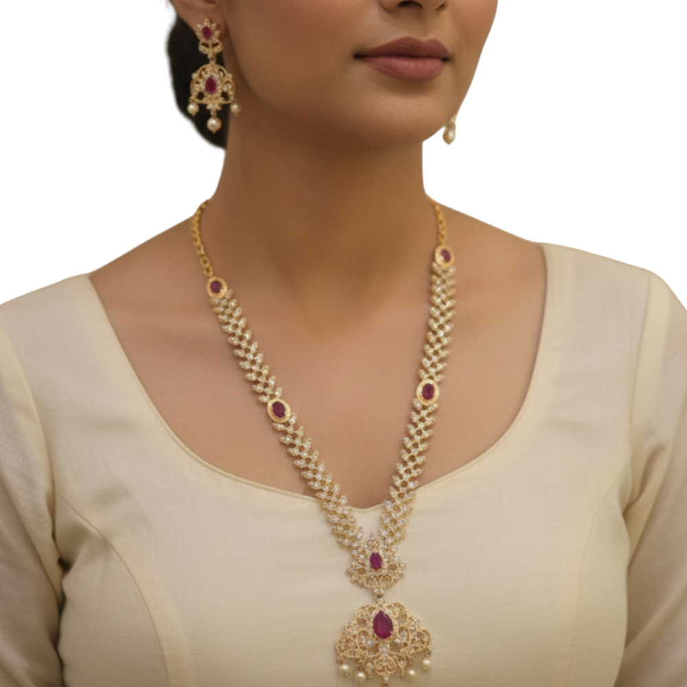 White Stone Haaram with Red Stones