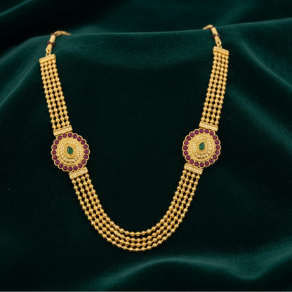 Double Side Mogappu Red Stone Long Chain