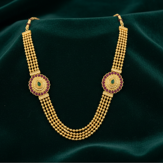 Double Side Mogappu Red Stone Long Chain