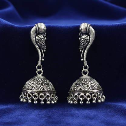 Parrot Stud Hanging Oxidised Jhumka