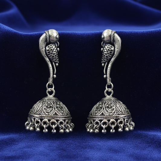 Parrot Stud Hanging Oxidised Jhumka