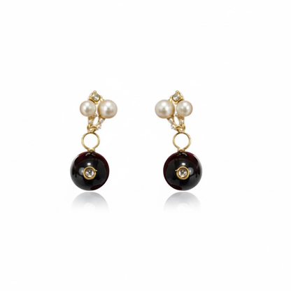 Black Bead Drops with White Pearls Studs