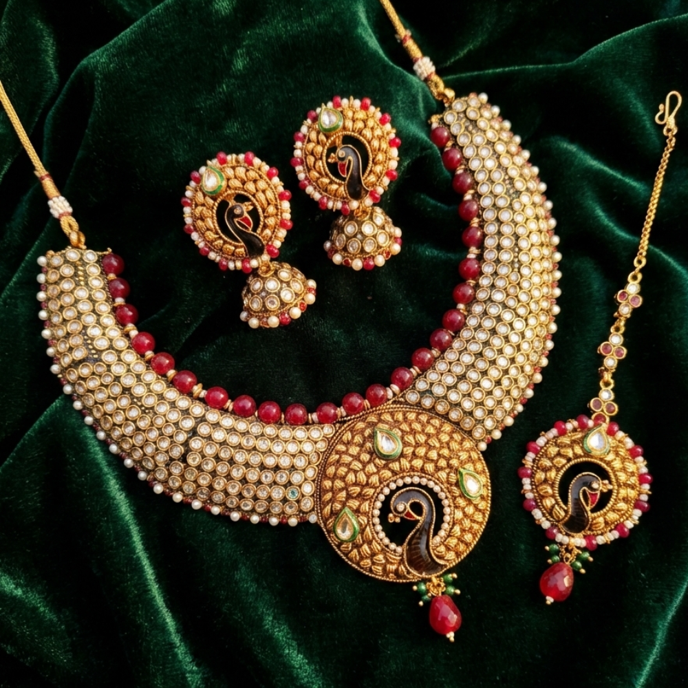 Kundan Stones Grand Peacock Choker